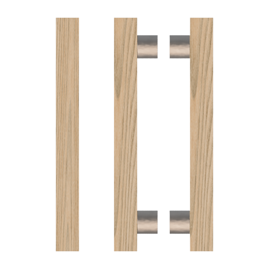 Pair T07 Timber Entrance Pull Handle, Tasmanian Oak, Back to Back Pair, CTC800mm, H1000mm x 40mm x 40mm x Projection 85mm, in Raw Timber (ready to stain or paint) in Tasmanian Oak / Polished Nickel