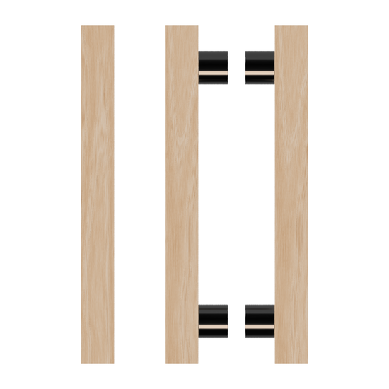 Pair T07 Timber Entrance Pull Handle, Victorian Ash, Back to Back Pair, CTC800mm, H1000mm x 40mm x 40mm x Projection 85mm, in Raw Timber (ready to stain or paint) in Victorian Ash / Black