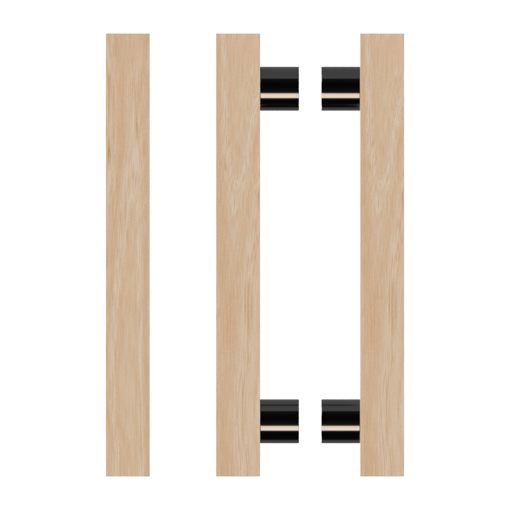 Pair T07 Timber Entrance Pull Handle, Victorian Ash, Back to Back Pair, CTC800mm, H1000mm x 40mm x 40mm x Projection 85mm, in Raw Timber (ready to stain or paint) in Victorian Ash / Black