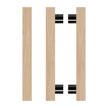 Pair T07 Timber Entrance Pull Handle, Victorian Ash, Back to Back Pair, CTC800mm, H1000mm x 40mm x 40mm x Projection 85mm, in Raw Timber (ready to stain or paint) in Victorian Ash / Black