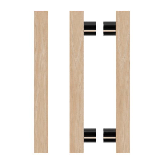 Pair T07 Timber Entrance Pull Handle, Victorian Ash, Back to Back Pair, CTC800mm, H1000mm x 40mm x 40mm x Projection 85mm, in Raw Timber (ready to stain or paint) in Victorian Ash / Black