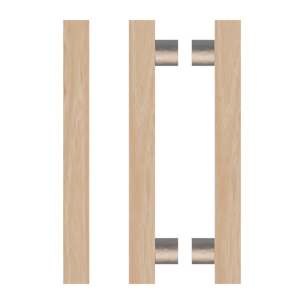 Pair T07 Timber Entrance Pull Handle, Victorian Ash, Back to Back Pair, CTC800mm, H1000mm x 40mm x 40mm x Projection 85mm, in Raw Timber (ready to stain or paint) in Victorian Ash / Polished Nickel