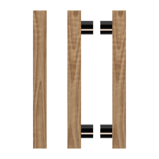 Pair T07 Timber Entrance Pull Handle, American Walnut, Back to Back Pair, CTC800mm, H1000mm x 40mm x 40mm x Projection 85mm, in Raw Timber (ready to stain or paint) in Walnut / Black