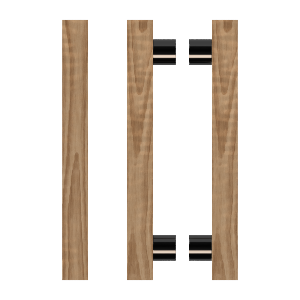 Pair T07 Timber Entrance Pull Handle, American Walnut, Back to Back Pair, CTC800mm, H1000mm x 40mm x 40mm x Projection 85mm, in Raw Timber (ready to stain or paint) in Walnut / Black