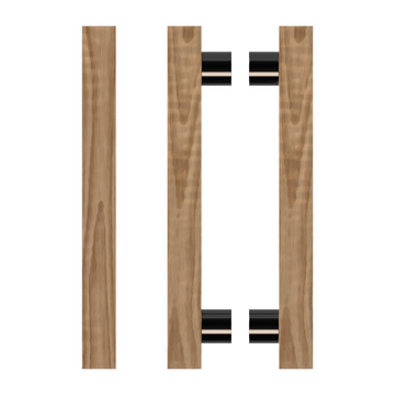 Pair T07 Timber Entrance Pull Handle, American Walnut, Back to Back Pair, CTC800mm, H1000mm x 40mm x 40mm x Projection 85mm, in Raw Timber (ready to stain or paint) in Walnut / Black