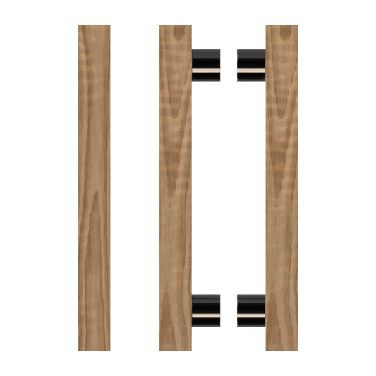 Pair T07 Timber Entrance Pull Handle, American Walnut, Back to Back Pair, CTC800mm, H1000mm x 40mm x 40mm x Projection 85mm, in Raw Timber (ready to stain or paint) in Walnut / Black