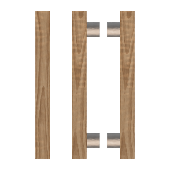 Pair T07 Timber Entrance Pull Handle, American Walnut, Back to Back Pair, CTC800mm, H1000mm x 40mm x 40mm x Projection 85mm, in Raw Timber (ready to stain or paint) in Walnut / Polished Nickel