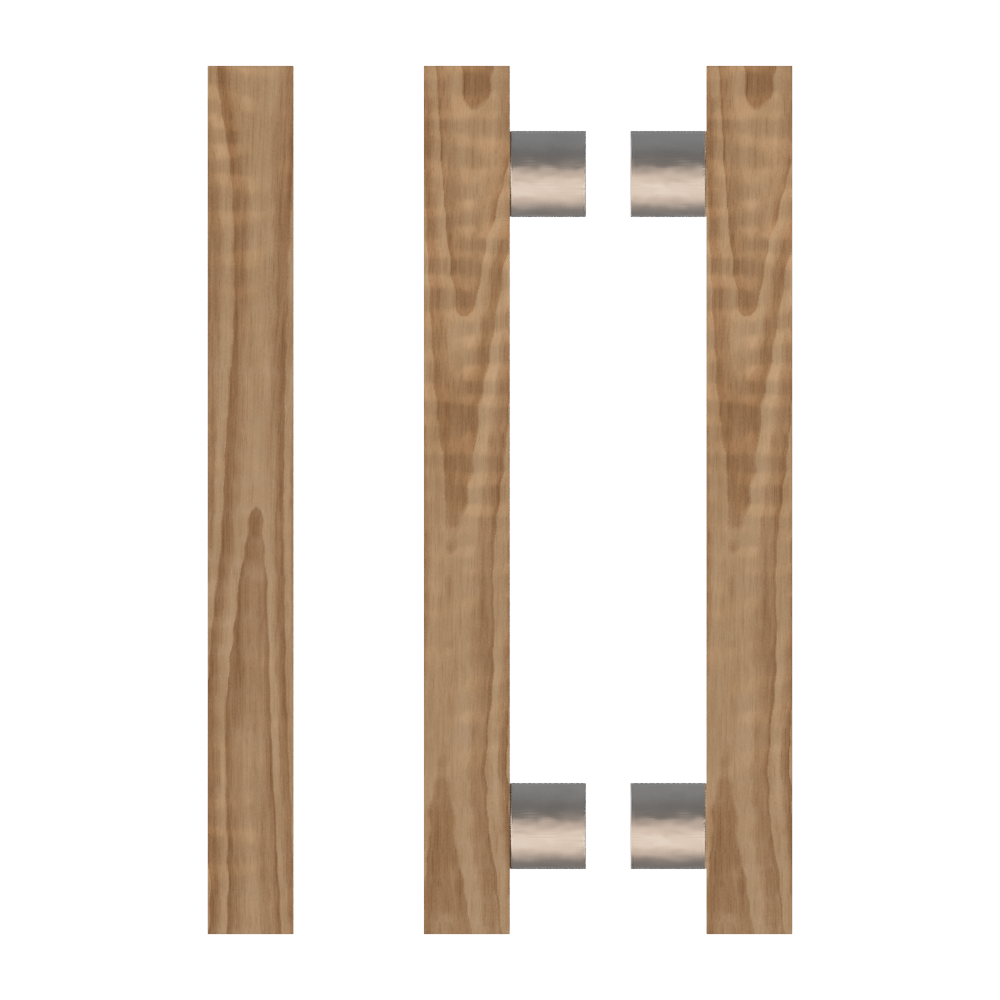 Pair T07 Timber Entrance Pull Handle, American Walnut, Back to Back Pair, CTC800mm, H1000mm x 40mm x 40mm x Projection 85mm, in Raw Timber (ready to stain or paint) in Walnut / Polished Nickel