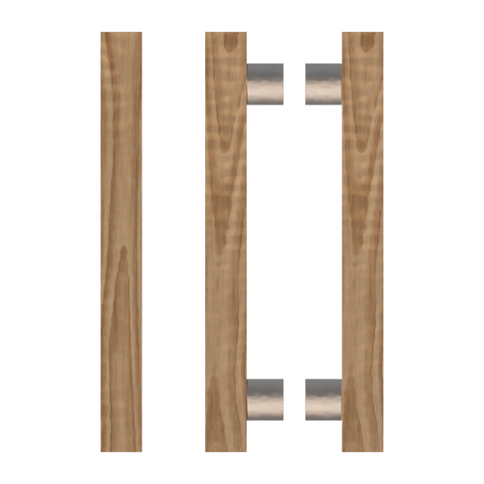 Pair T07 Timber Entrance Pull Handle, American Walnut, Back to Back Pair, CTC800mm, H1000mm x 40mm x 40mm x Projection 85mm, in Raw Timber (ready to stain or paint) in Walnut / Polished Nickel