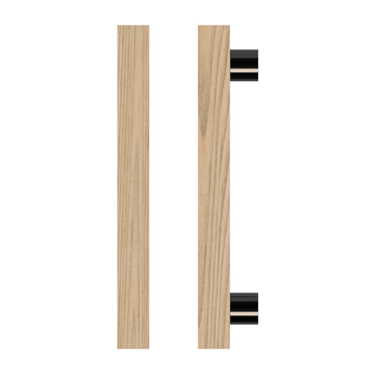 Single T07 Timber Entrance Pull Handle, Tasmanian Oak, CTC800mm, H1000mm x 40mm x 40mm x Projection 85mm, in Raw Timber (ready to stain or paint) in Tasmanian Oak / Black