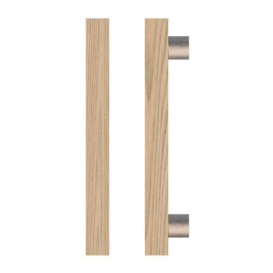 Single T07 Timber Entrance Pull Handle, Tasmanian Oak, CTC800mm, H1000mm x 40mm x 40mm x Projection 85mm, in Raw Timber (ready to stain or paint) in Tasmanian Oak / Polished Nickel