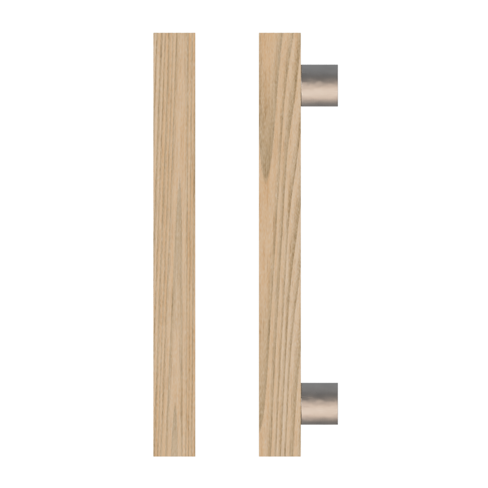 Single T07 Timber Entrance Pull Handle, Tasmanian Oak, CTC800mm, H1000mm x 40mm x 40mm x Projection 85mm, in Raw Timber (ready to stain or paint) in Tasmanian Oak / Polished Nickel