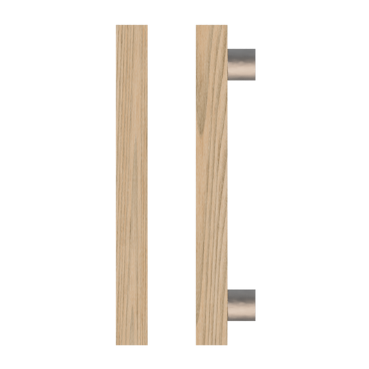 Single T07 Timber Entrance Pull Handle, Tasmanian Oak, CTC800mm, H1000mm x 40mm x 40mm x Projection 85mm, in Raw Timber (ready to stain or paint) in Tasmanian Oak / Polished Nickel