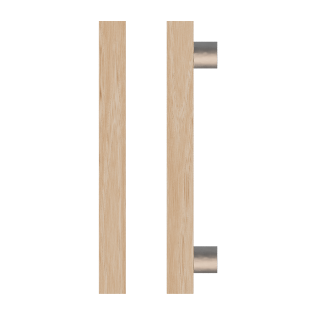 Single T07 Timber Entrance Pull Handle, Victorian Ash, CTC800mm, H1000mm x 40mm x 40mm x Projection 85mm, in Raw Timber (ready to stain or paint) in Victorian Ash / Polished Nickel