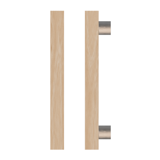 Single T07 Timber Entrance Pull Handle, Victorian Ash, CTC800mm, H1000mm x 40mm x 40mm x Projection 85mm, in Raw Timber (ready to stain or paint) in Victorian Ash / Polished Nickel