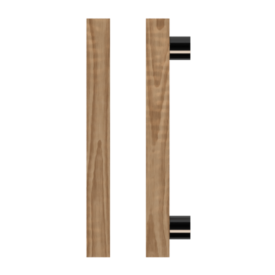 Single T07 Timber Entrance Pull Handle, American Walnut, CTC800mm, H1000mm x 40mm x 40mm x Projection 85mm, in Raw Timber (ready to stain or paint) in Walnut / Black