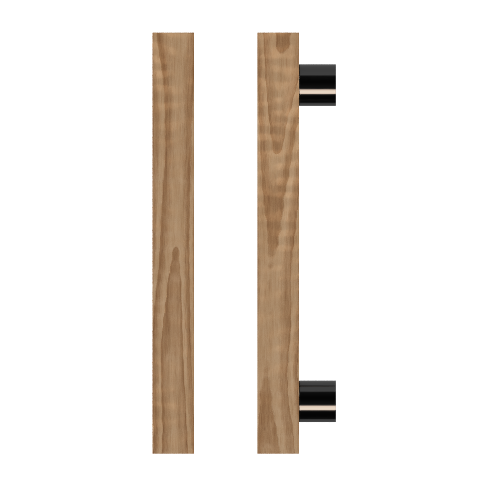 Single T07 Timber Entrance Pull Handle, American Walnut, CTC800mm, H1000mm x 40mm x 40mm x Projection 85mm, in Raw Timber (ready to stain or paint) in Walnut / Black