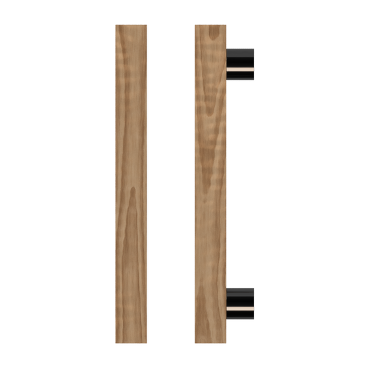 Single T07 Timber Entrance Pull Handle, American Walnut, CTC800mm, H1000mm x 40mm x 40mm x Projection 85mm, in Raw Timber (ready to stain or paint) in Walnut / Black