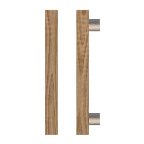 Single T07 Timber Entrance Pull Handle, American Walnut, CTC800mm, H1000mm x 40mm x 40mm x Projection 85mm, in Raw Timber (ready to stain or paint) in Walnut / Polished Nickel