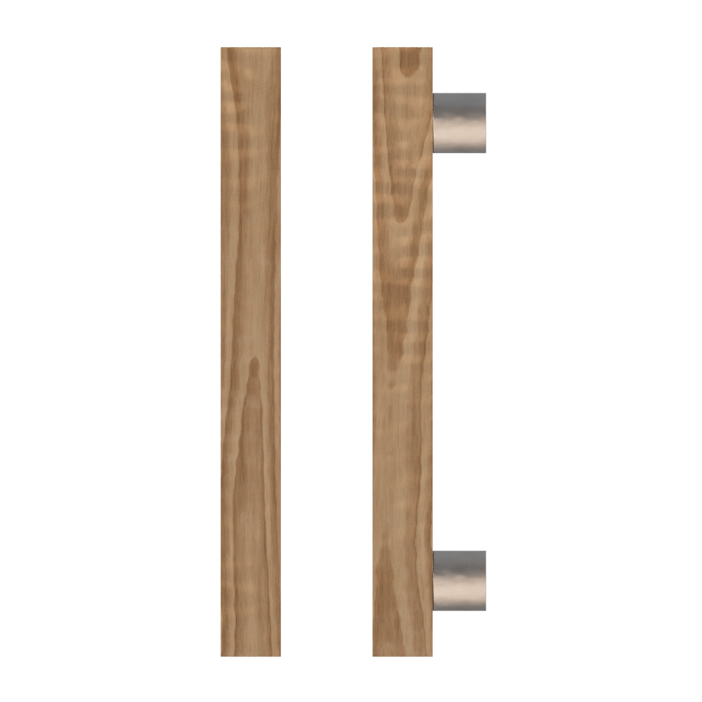 Single T07 Timber Entrance Pull Handle, American Walnut, CTC800mm, H1000mm x 40mm x 40mm x Projection 85mm, in Raw Timber (ready to stain or paint) in Walnut / Polished Nickel