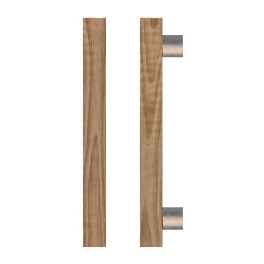 Single T07 Timber Entrance Pull Handle, American Walnut, CTC800mm, H1000mm x 40mm x 40mm x Projection 85mm, in Raw Timber (ready to stain or paint) in Walnut / Polished Nickel