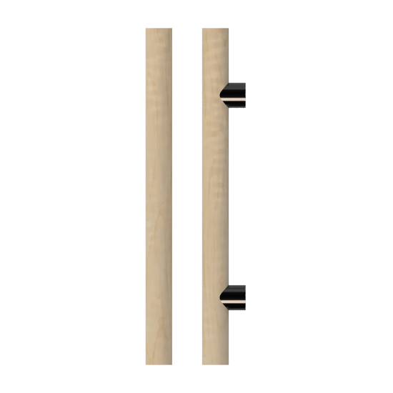 Single T08 Timber Entrance Pull Handle, American Oak, CTC400mm, H600mm x Ø40mm x Projection 85mm, in Raw Timber (ready to stain or paint) in White Oak / Black