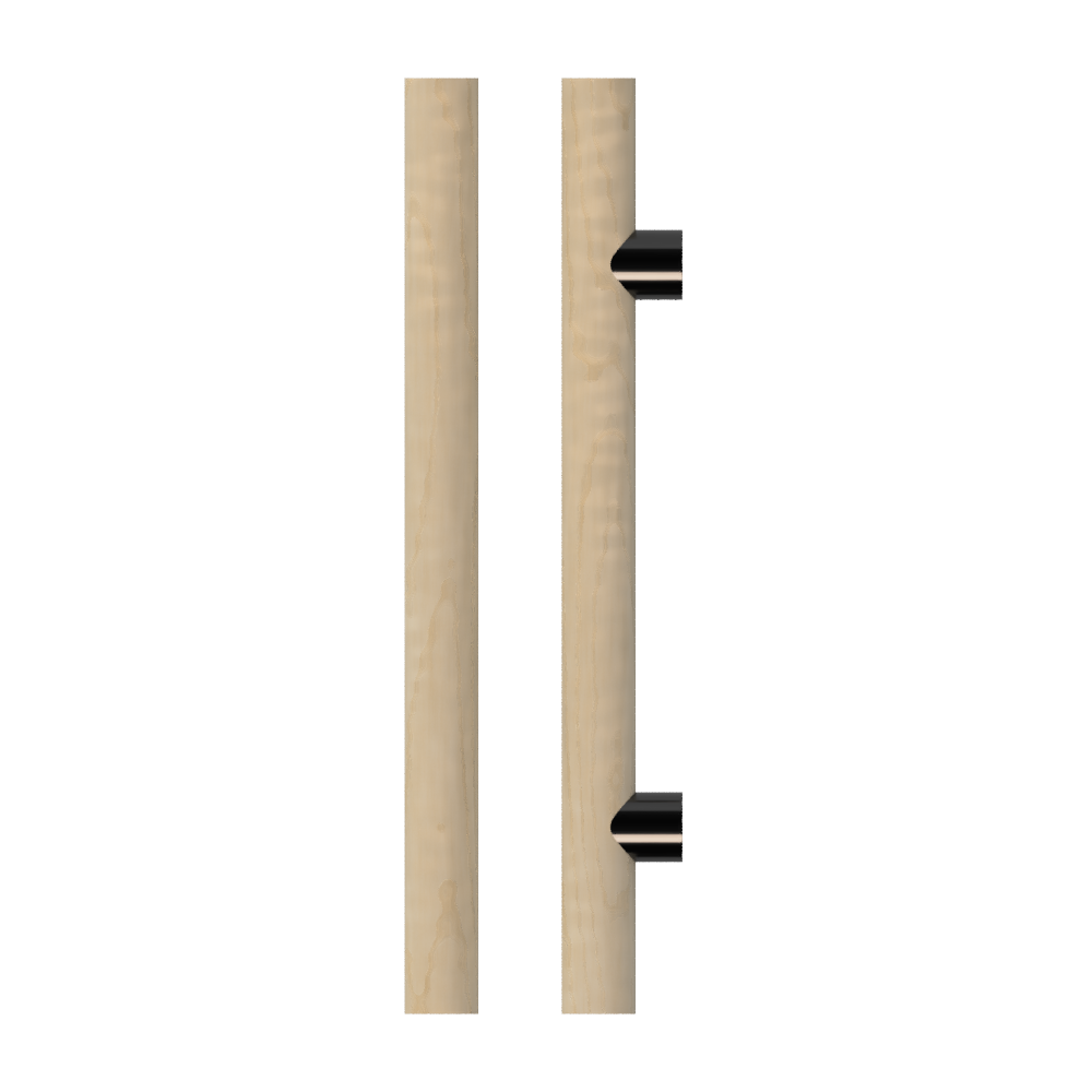 Single T08 Timber Entrance Pull Handle, American Oak, CTC400mm, H600mm x Ø40mm x Projection 85mm, in Raw Timber (ready to stain or paint) in White Oak / Black