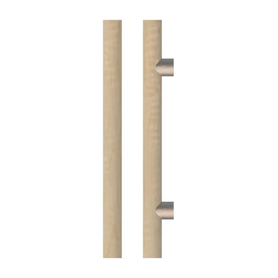 Single T08 Timber Entrance Pull Handle, American Oak, CTC400mm, H600mm x Ø40mm x Projection 85mm, in Raw Timber (ready to stain or paint) in White Oak / Polished Nickel