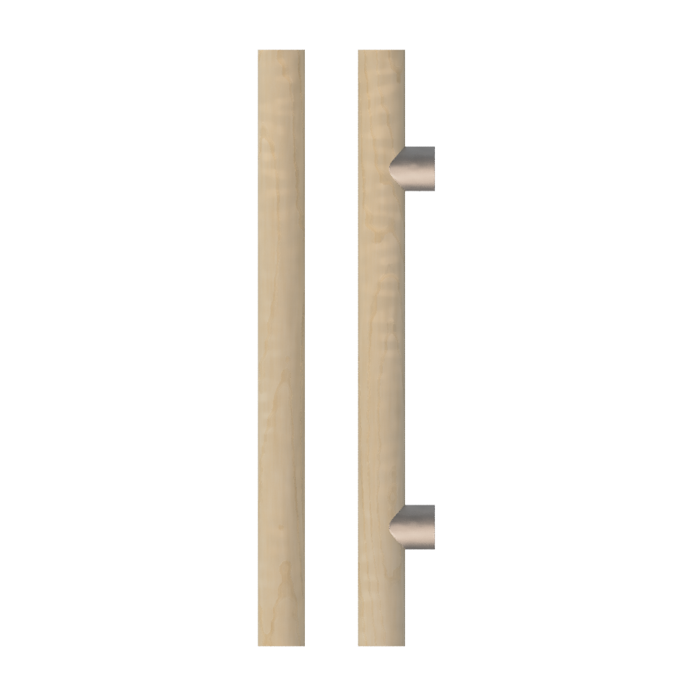 Single T08 Timber Entrance Pull Handle, American Oak, CTC400mm, H600mm x Ø40mm x Projection 85mm, in Raw Timber (ready to stain or paint) in White Oak / Polished Nickel