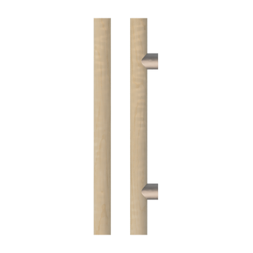 Single T08 Timber Entrance Pull Handle, American Oak, CTC400mm, H600mm x Ø40mm x Projection 85mm, in Raw Timber (ready to stain or paint) in White Oak / Satin Nickel