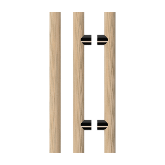 Pair T08 Timber Entrance Pull Handle, American Oak, Back to Back Pair, CTC800mm, H1000mm x Ø40mm x Projection 85mm, in Raw Timber (ready to stain or paint) in White Oak / Black