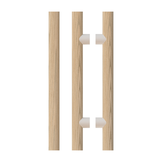 Pair T08 Timber Entrance Pull Handle, American Oak, Back to Back Pair, CTC800mm, H1000mm x Ø40mm x Projection 85mm, in Raw Timber (ready to stain or paint) in White Oak / Powder Coat