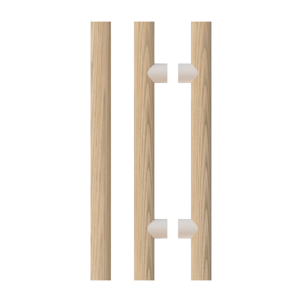 Pair T08 Timber Entrance Pull Handle, American Oak, Back to Back Pair, CTC800mm, H1000mm x Ø40mm x Projection 85mm, in Raw Timber (ready to stain or paint) in White Oak / Powder Coat