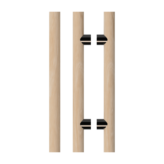 Pair T08 Timber Entrance Pull Handle, Victorian Ash, Back to Back Pair, CTC800mm, H1000mm x Ø40mm x Projection 85mm, in Raw Timber (ready to stain or paint) in Victorian Ash / Black