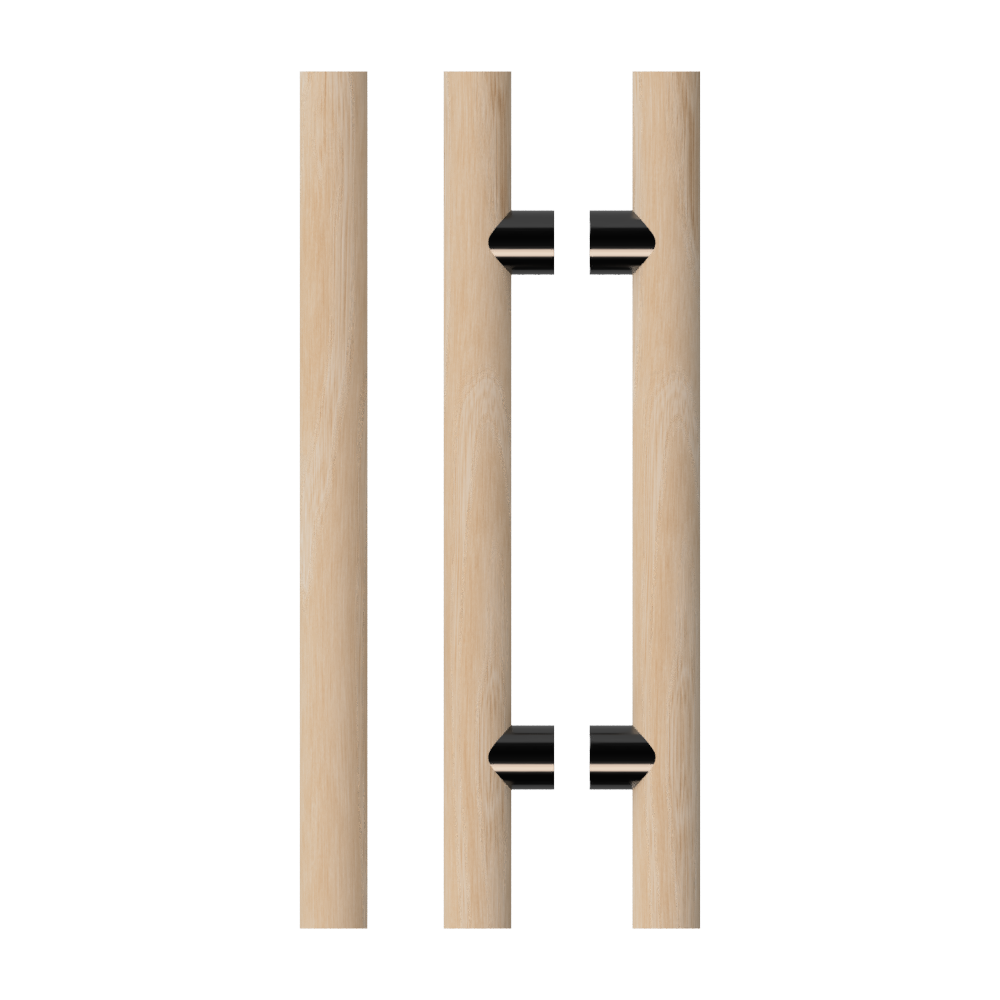 Pair T08 Timber Entrance Pull Handle, Victorian Ash, Back to Back Pair, CTC800mm, H1000mm x Ø40mm x Projection 85mm, in Raw Timber (ready to stain or paint) in Victorian Ash / Black