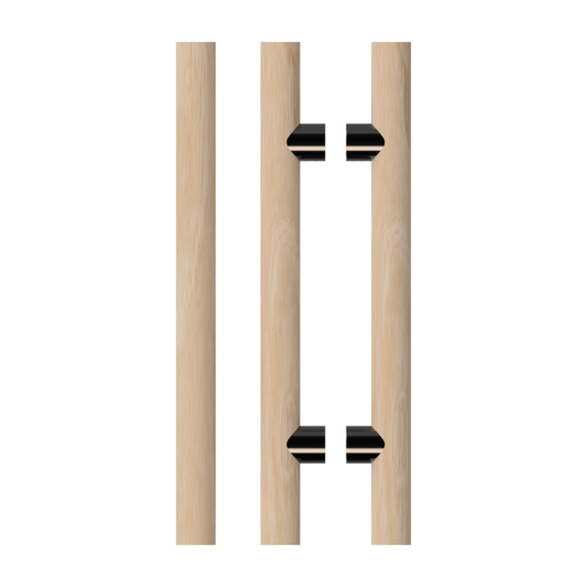 Pair T08 Timber Entrance Pull Handle, Victorian Ash, Back to Back Pair, CTC800mm, H1000mm x Ø40mm x Projection 85mm, in Raw Timber (ready to stain or paint) in Victorian Ash / Black