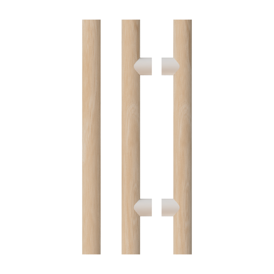 Pair T08 Timber Entrance Pull Handle, Victorian Ash, Back to Back Pair, CTC800mm, H1000mm x Ø40mm x Projection 85mm, in Raw Timber (ready to stain or paint) in Victorian Ash / Powder Coat