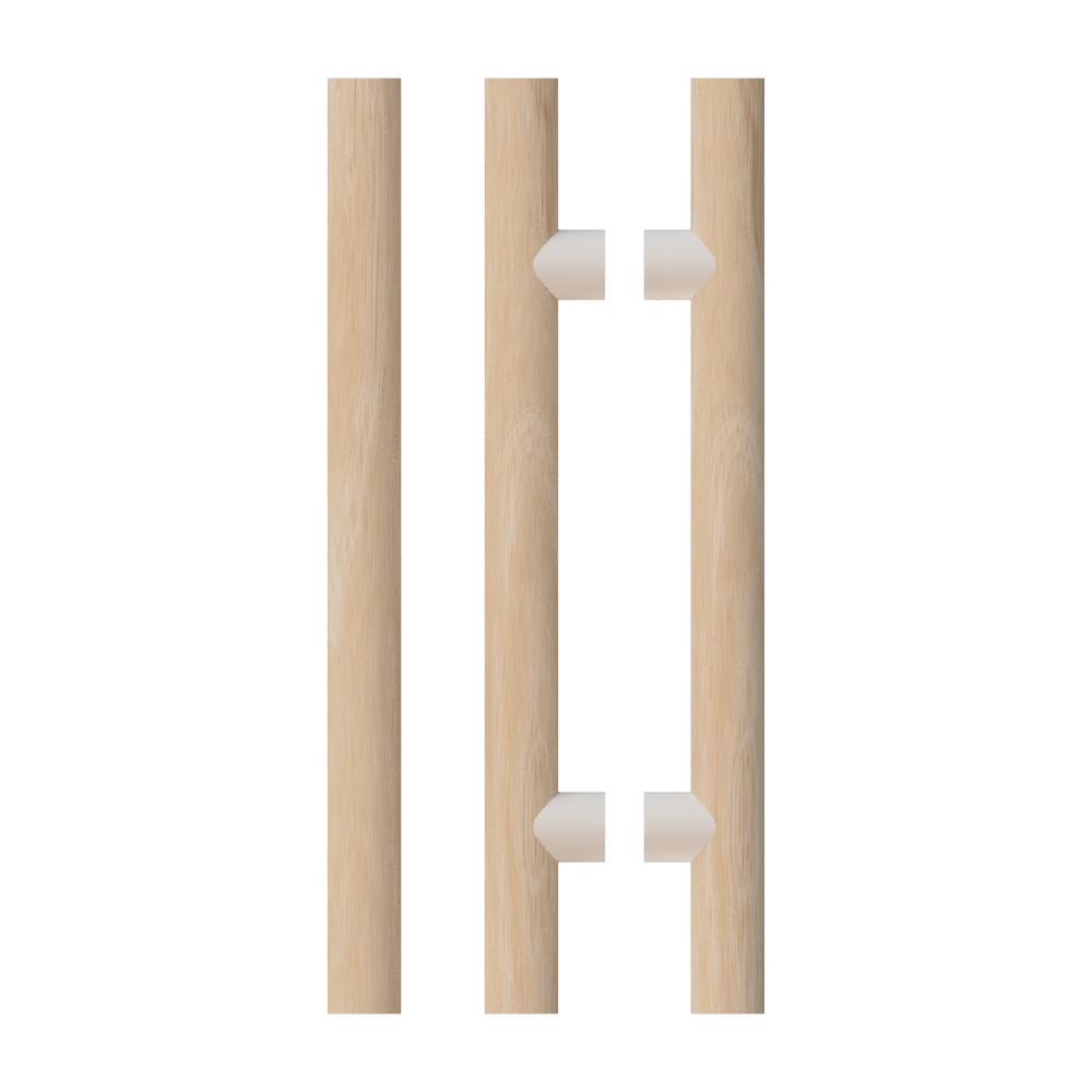 Pair T08 Timber Entrance Pull Handle, Victorian Ash, Back to Back Pair, CTC800mm, H1000mm x Ø40mm x Projection 85mm, in Raw Timber (ready to stain or paint) in Victorian Ash / Powder Coat