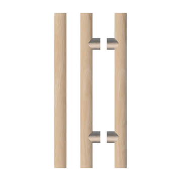 Pair T08 Timber Entrance Pull Handle, Victorian Ash, Back to Back Pair, CTC800mm, H1000mm x Ø40mm x Projection 85mm, in Raw Timber (ready to stain or paint) in Victorian Ash / Satin Nickel