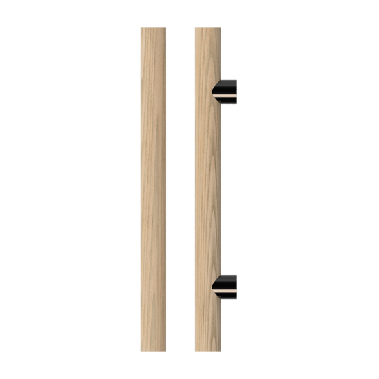 Single T08 Timber Entrance Pull Handle, American Oak, CTC800mm, H1000mm x Ø40mm x Projection 85mm, in Raw Timber (ready to stain or paint) in White Oak / Black