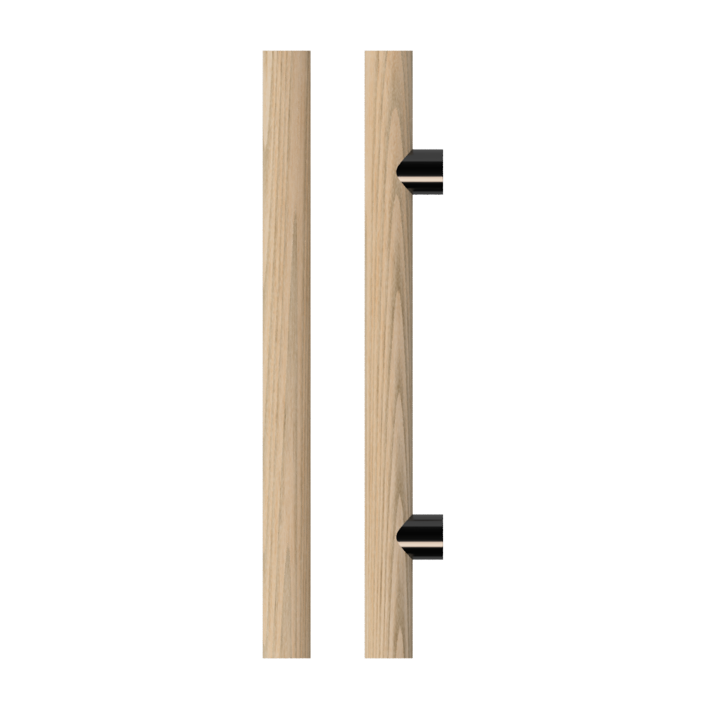 Single T08 Timber Entrance Pull Handle, American Oak, CTC800mm, H1000mm x Ø40mm x Projection 85mm, in Raw Timber (ready to stain or paint) in White Oak / Black