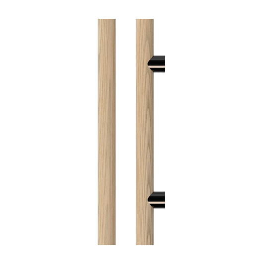 Single T08 Timber Entrance Pull Handle, American Oak, CTC800mm, H1000mm x Ø40mm x Projection 85mm, in Raw Timber (ready to stain or paint) in White Oak / Black