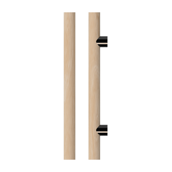 Single T08 Timber Entrance Pull Handle, Victorian Ash, CTC800mm, H1000mm x Ø40mm x Projection 85mm, in Raw Timber (ready to stain or paint) in Victorian Ash / Black