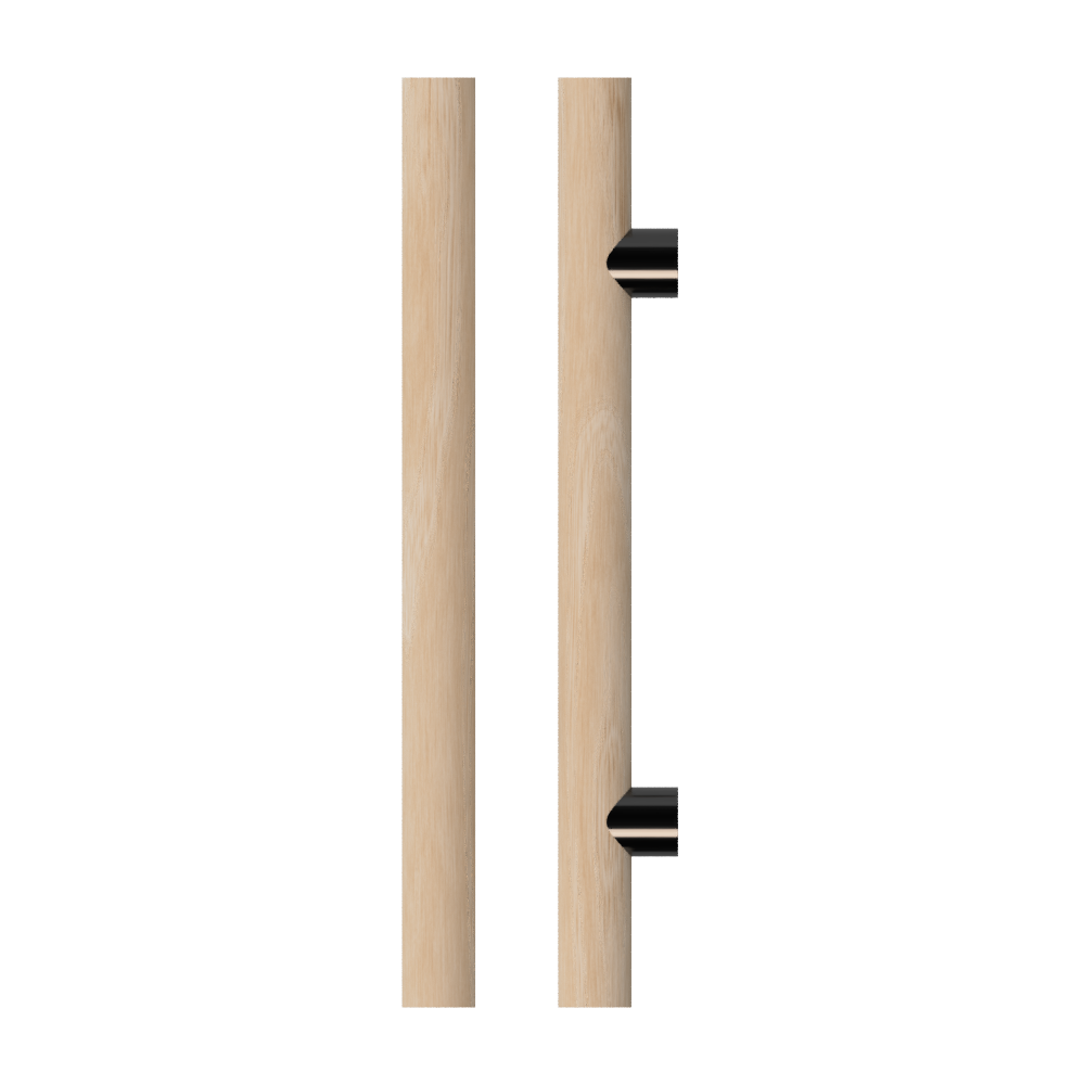 Single T08 Timber Entrance Pull Handle, Victorian Ash, CTC800mm, H1000mm x Ø40mm x Projection 85mm, in Raw Timber (ready to stain or paint) in Victorian Ash / Black