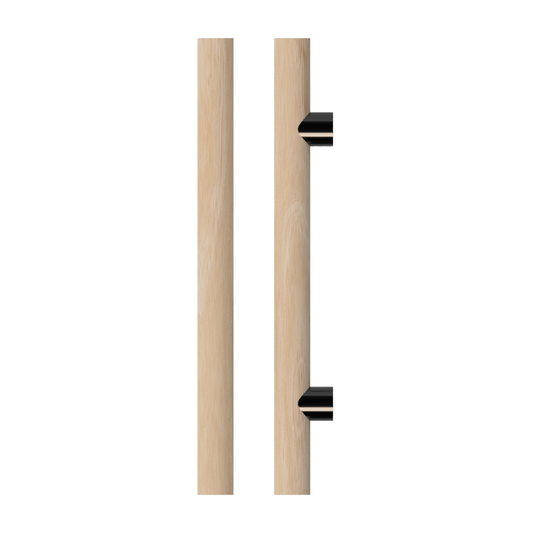 Single T08 Timber Entrance Pull Handle, Victorian Ash, CTC800mm, H1000mm x Ø40mm x Projection 85mm, in Raw Timber (ready to stain or paint) in Victorian Ash / Black