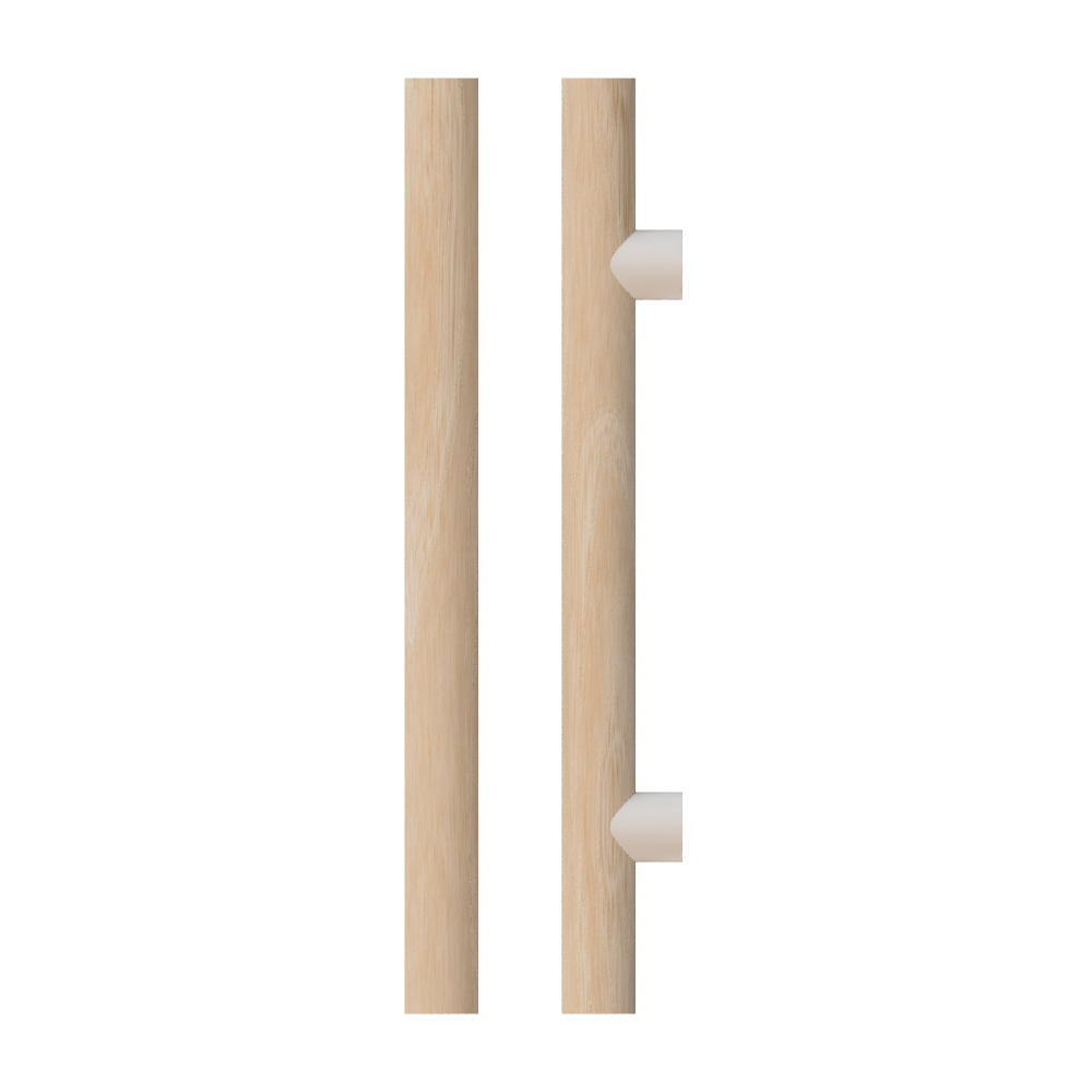 Single T08 Timber Entrance Pull Handle, Victorian Ash, CTC800mm, H1000mm x Ø40mm x Projection 85mm, in Raw Timber (ready to stain or paint) in Victorian Ash / Powder Coat