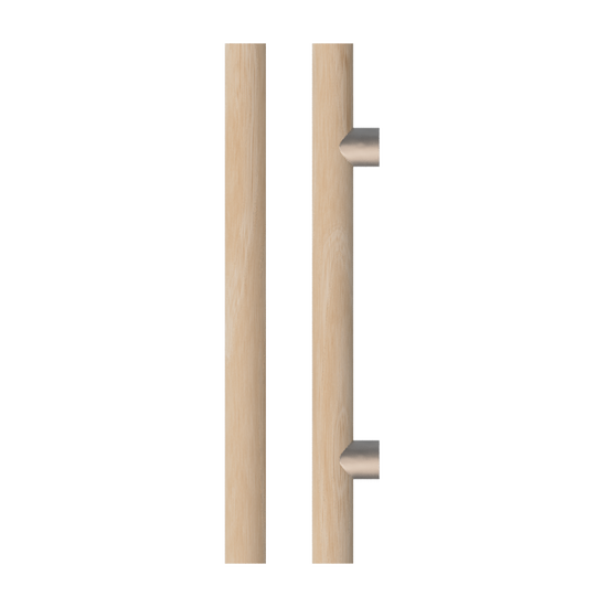 Single T08 Timber Entrance Pull Handle, Victorian Ash, CTC800mm, H1000mm x Ø40mm x Projection 85mm, in Raw Timber (ready to stain or paint) in Victorian Ash / Polished Nickel