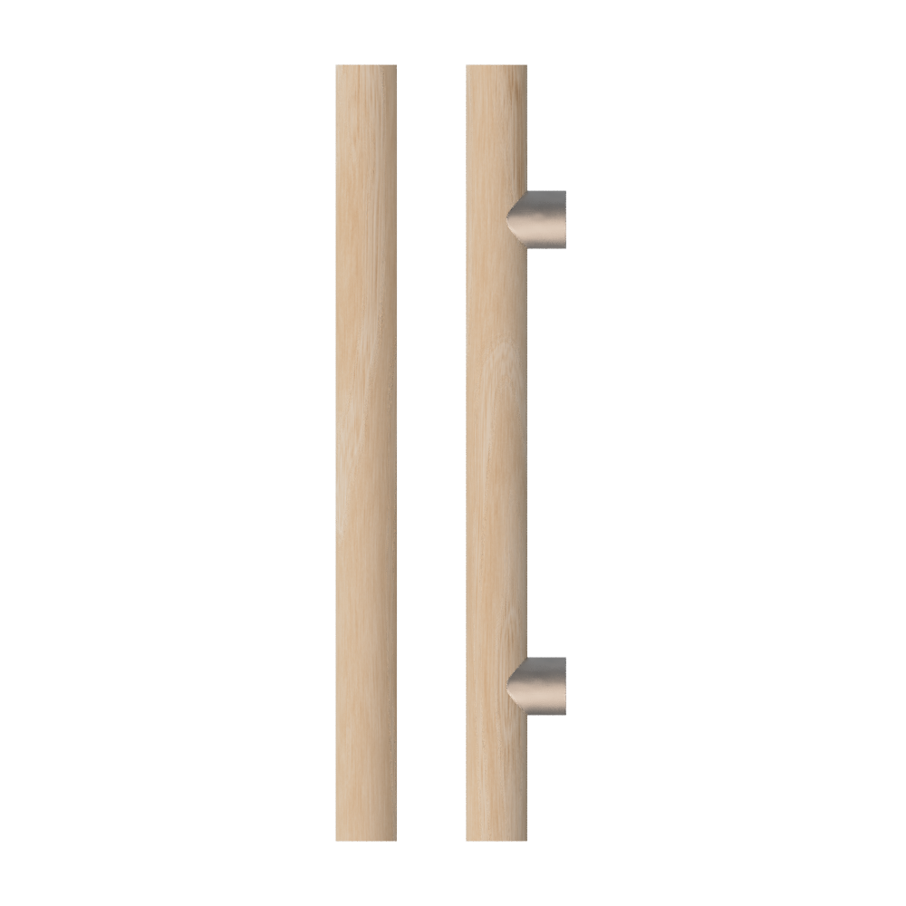 Single T08 Timber Entrance Pull Handle, Victorian Ash, CTC800mm, H1000mm x Ø40mm x Projection 85mm, in Raw Timber (ready to stain or paint) in Victorian Ash / Polished Nickel