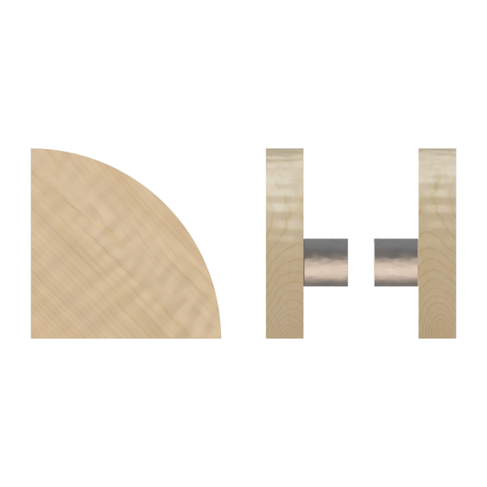 Pair T10 Timber Entrance Pull Handle, American Oak, Back to Back Fixing, Radius 150mm x Projection 68mm, in Raw Timber (ready to stain or paint) in White Oak / Polished Nickel