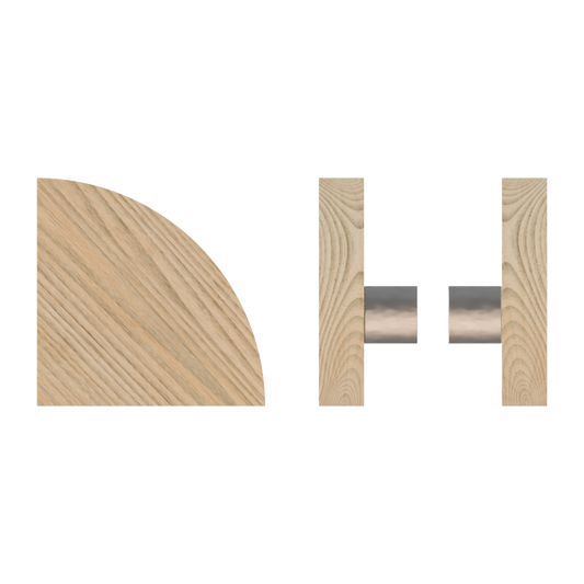 Pair T10 Timber Entrance Pull Handle, Tasmanian Oak, Back to Back Fixing, Radius 150mm x Projection 68mm, in Raw Timber (ready to stain or paint) in Tasmanian Oak / Polished Nickel